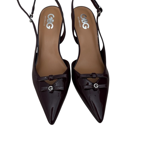 New! GBG Los Angeles Burgundy Patent Slingback Bow Buckle Pointed Toe 7.5M - Picture 2 of 4
